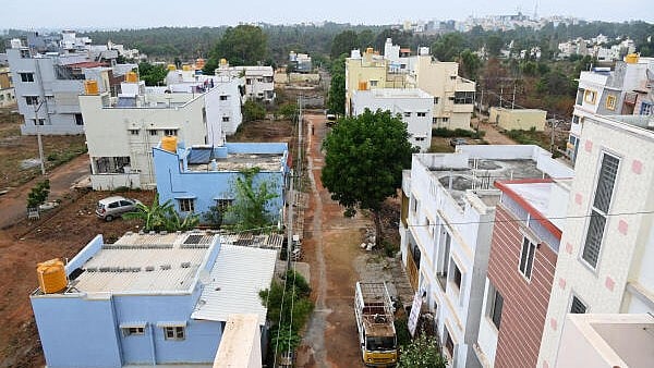 <div class="paragraphs"><p>An aerial shot of Anjandri layout and Shivateja Nagar, for DH Point blank story of PRR project goes on Banasankri enclave, Anjandri layout and Shivateja Nagar at Madanayakanahalli, Bengaluru north on Friday.</p></div>