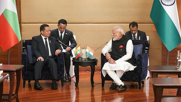 <div class="paragraphs"><p>Prime Minister Narendra Modi meets Myanmar's junta chief Min Aung Hlaing on the sidelines of the BIMSTEC Summit, in Bangkok</p></div>