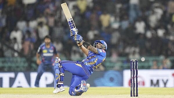 <div class="paragraphs"><p>Mumbai Indians' Suryakumar Yadav plays a shot during an Indian Premier League (IPL) 2025 cricket match between Mumbai Indians and Lucknow Super Giants, in Lucknow, Friday, April 4, 2025.</p></div>