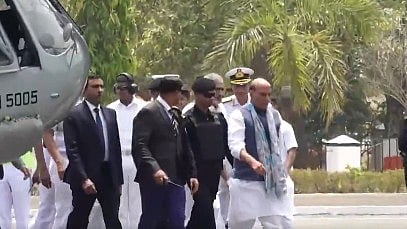 <div class="paragraphs"><p>The Union Minister arrived at the naval base around 1 pm where he was given a Guard of Honour at the Parade Ground.</p></div>