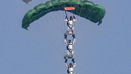 <div class="paragraphs"><p>Indian Air Force's sky diving team 'Akash Ganga'</p></div>