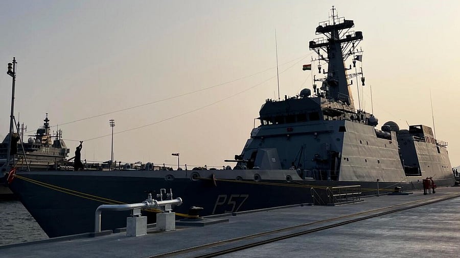 <div class="paragraphs"><p>Indian Ocean Ship (IOS) Sagar berthed at the strategically located Karwar naval base in Karnataka, Friday, April 4, 2025. </p></div>