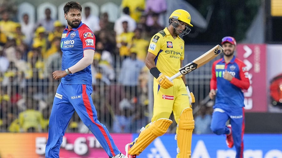 <div class="paragraphs"><p>Delhi Capitals' Mukesh Kumar reacts during an Indian Premier League (IPL) 2025 T20 cricket match between Chennai Super Kings and Delhi Capitals, at the MA Chidambaram Stadium, in Chennai, Saturday, April 5, 2025.</p></div>