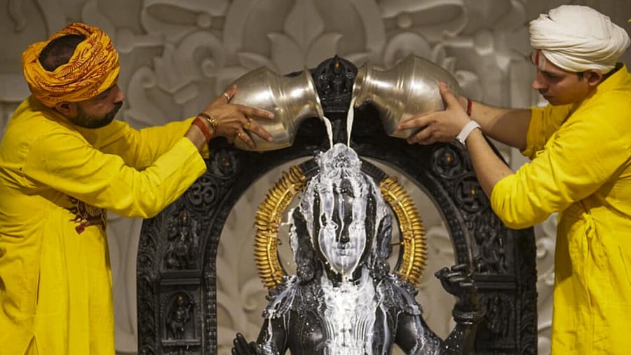 <div class="paragraphs"><p>'Mahamastakabhishek' of Lord Ram at the Ram Mandir in Ayodhya, Sunday, April 6, 2025.</p></div>