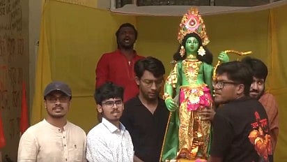 <div class="paragraphs"><p>The students placed a clay idol of Lord Ram on a makeshift podium inside the campus for puja.</p></div>