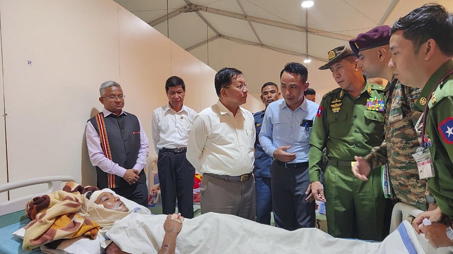 <div class="paragraphs"><p>Myanmar's Senior General Min Aung Hlaing visits the Indian Army's field hospital, in Mandalay, Myanmar.</p></div>