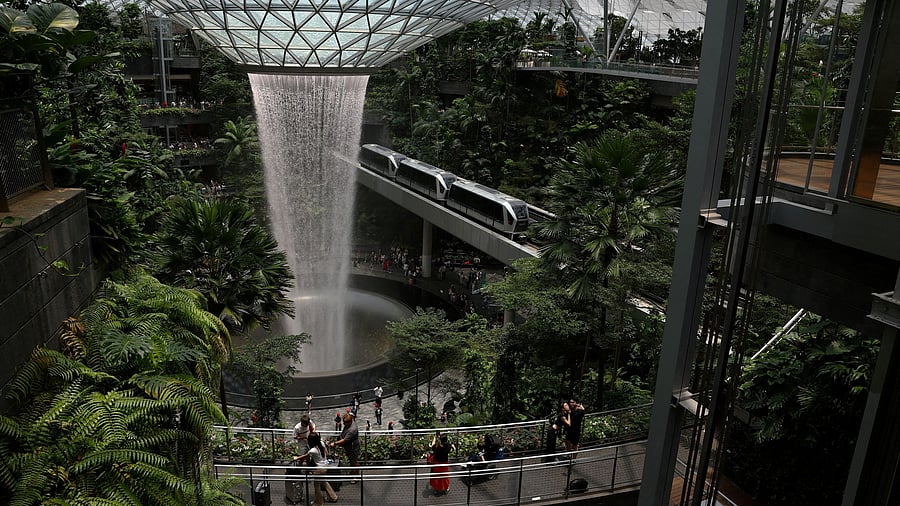 <div class="paragraphs"><p>A view of the indoor waterfall at Changi Airport in Singapore.</p></div>