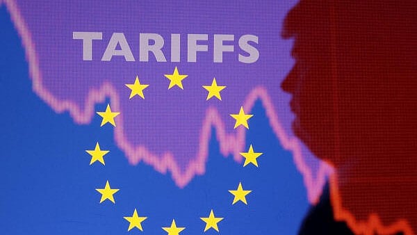 <div class="paragraphs"><p> 3D-printed miniature model of US President Donald Trump and the European Union flag pattern with the word "tariffs" are seen in this illustration taken April 7, 2025. </p></div>