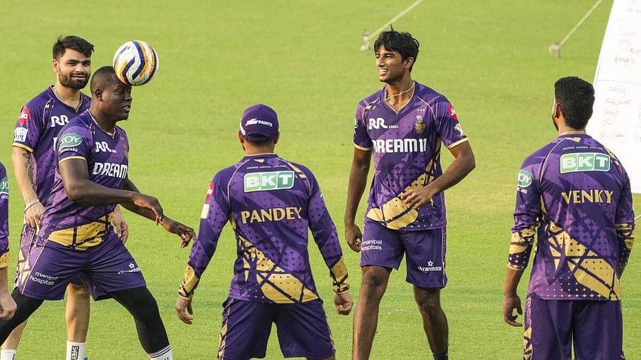 <div class="paragraphs"><p>Kolkata Knight Riders' players during a practice session.</p></div>