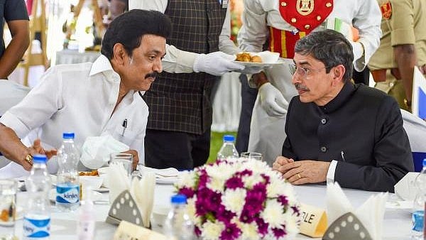 <div class="paragraphs"><p>Tamil Nadu Governor R.N. Ravi being greeted by Tamil Nadu Chief Minister MK Stalin</p></div>