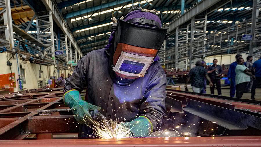 <div class="paragraphs"><p>Chennai: A worker at the manufacturing facility of the Integral Coach Factory (ICF) where Vande Bharat trains are made, in Chennai, Friday</p></div>