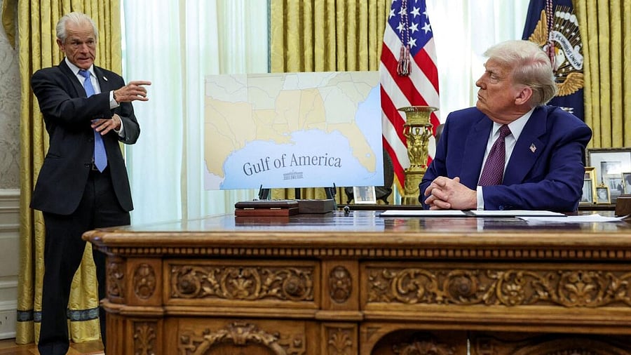 <div class="paragraphs"><p>Senior trade adviser Peter Navarro speaks next to US President Donald Trump in the Oval Office of the White House.</p></div>