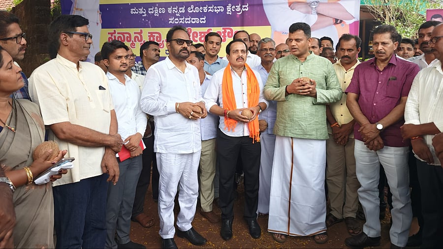 <div class="paragraphs"><p> DK MP Capt Brijesh Chowta speaks during the laying of foundation for development of the Anchinadka-Kavu-Ishwaramangala-Pallatturu road under Central Road and Infrastructure Fund. </p></div>