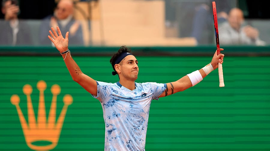 <div class="paragraphs"><p>Chile's Alejandro Tabilo celebrates after winning his round of 32 match against Serbia's Novak Djokovic</p></div>