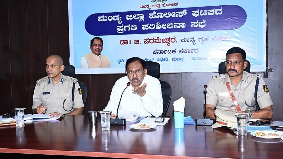 <div class="paragraphs"><p>Home Minister G Parameshwara speaks during review meeting at the Superintendent of Police's office, in Mandya, on Wednesday.</p></div>