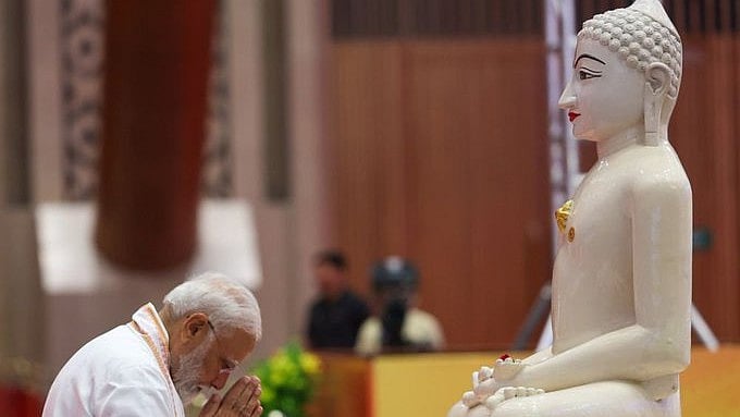 <div class="paragraphs"><p>Modi said, 'We all bow to Bhagwan Mahavir, who always emphasised on non-violence, truth and compassion. His ideals give strength to countless people all around the world.'</p></div>