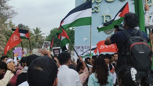 Protesters at Freedom Park on Friday.