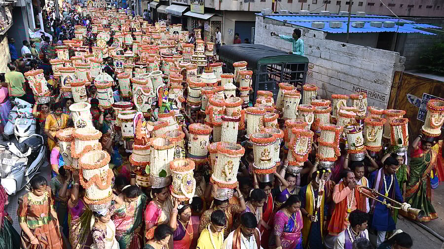 <div class="paragraphs"><p>Preparations on for Karaga at the Sri Dharmaraya Swamy Temple at Thigalarpet. </p></div>