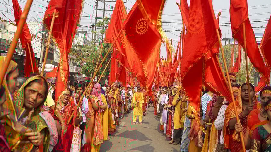 <div class="paragraphs"><p>People take part in a procession on the occasion of Hanuman Jayanti, in Varanasi.</p></div>