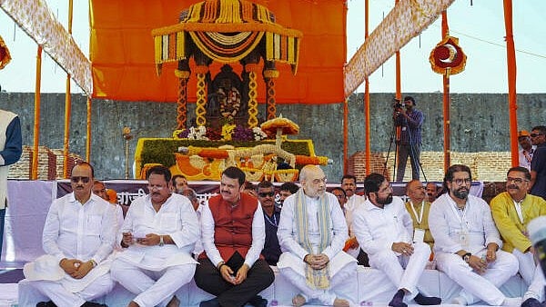 <div class="paragraphs"><p>Union Home Minister Amit Shah with Maharashtra CM Devendra Fadnavis, DCMs Eknath Shinde, Ajit Pawar and others during an event organised as part of Chhatrapati Shivaji Maharaj's death anniversary, in Raigad, Maharashtra.</p></div>