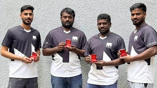 <div class="paragraphs"><p>Inderjit Singh, Subramanian Saranraj, Nagarajan Anbarasan and Sivasami Vijayaraj received the Friends of ACE coins from the Manpower Ministry’s Assurance, Care and Engagement (Ace) Group -- which safeguards the well-being of migrant workers in the city-state -- for rescuing those trapped in the fire.</p></div>