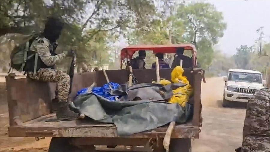<div class="paragraphs"><p>Security personnel return after an encounter with Naxals in Chhattisgarh</p></div>