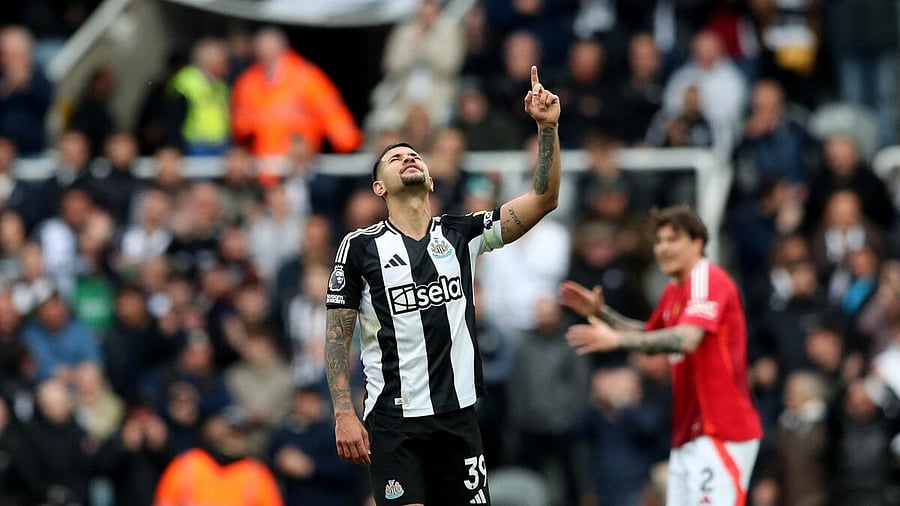 <div class="paragraphs"><p>Newcastle United's Bruno Guimaraes celebrates scoring their fourth goal.</p></div>