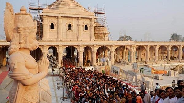 <div class="paragraphs"><p>In this image provided by Shri Ram Janmbhoomi Teerth Kshetra, Devotees during the 'Pratishtha Dwadashi', marking the first anniversary of the consecration of the Ram Lalla idol at the Ram temple, in Ayodhya. </p></div>