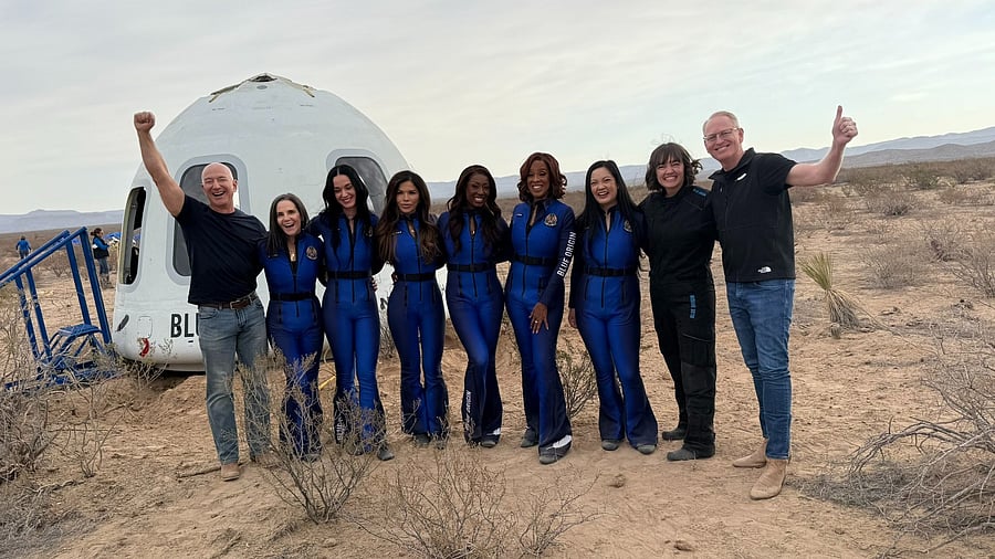 <div class="paragraphs"><p>The all female crew including Katy Perry and Jeff Bezos' fiancee Lauren Sanchez after their space flight landed back on Earth.</p></div>