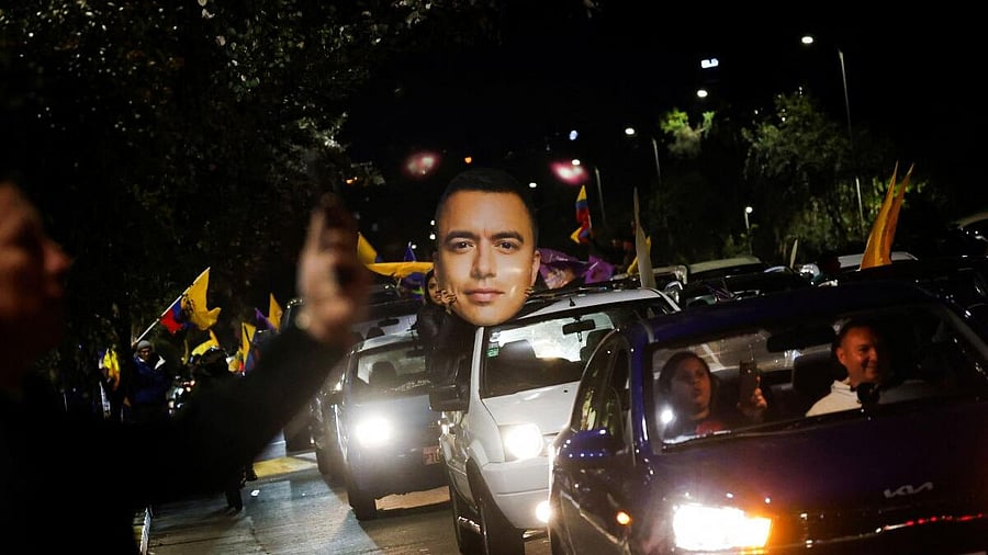 <div class="paragraphs"><p>Supporters of Ecuador's President Daniel Noboa celebrate as the electoral council says Noboa has won the presidential election, in Quito, Ecuador.</p></div>