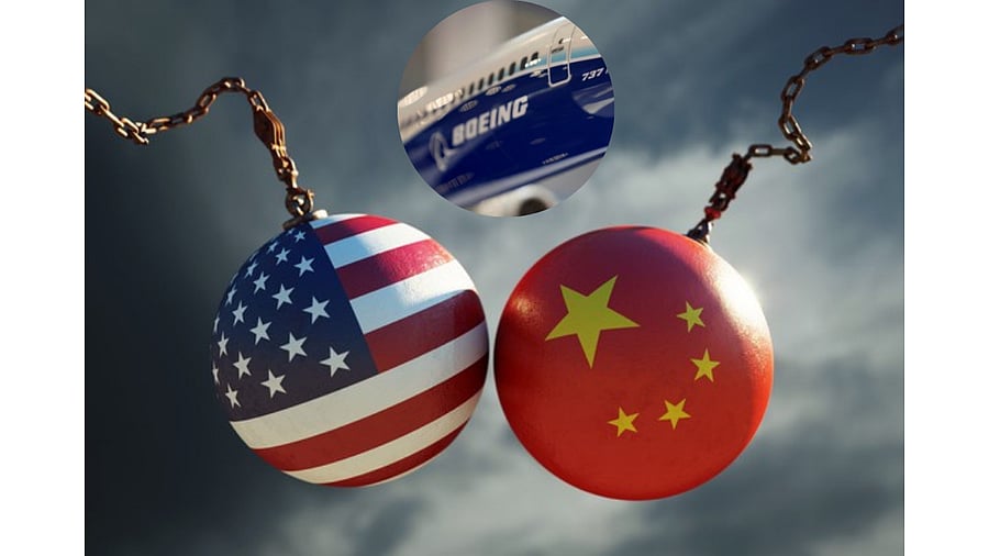 <div class="paragraphs"><p>Representative image indicating US-China tariff war. Inset: A model of Boeing 737 MAX airplane.</p></div>
