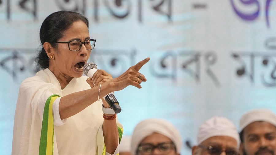 <div class="paragraphs"><p>Mamata Banerjee speaks during a meeting with religious leaders in Kolkata on April 16.&nbsp;</p></div>