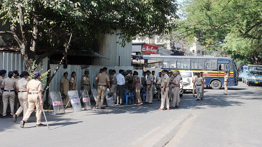 <div class="paragraphs"><p>Security personnel keep vigil after tension erupted in the area late Tuesday night following attempts by the Municipal Corporation and police to demolish an allegedly illegal dargah, in Nashik district, Maharashtra, Wednesday, April 16, 2025. </p></div>