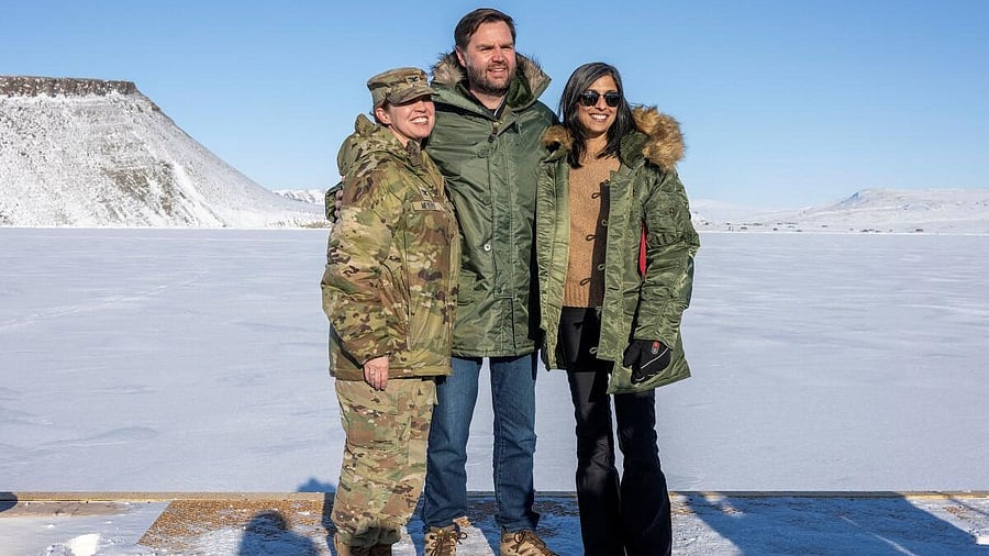 <div class="paragraphs"><p>US Vice President JD Vance is flanked by his wife Usha (right) and US military's Pituffik Space Base commander Col Susannah Meyers during their recent trip to Greenland. </p></div>