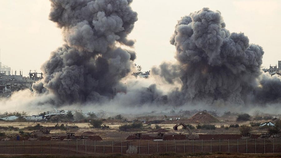 <div class="paragraphs"><p>Smoke rises from Gaza after an explosion, as seen from the Israeli side of the border,.</p></div>