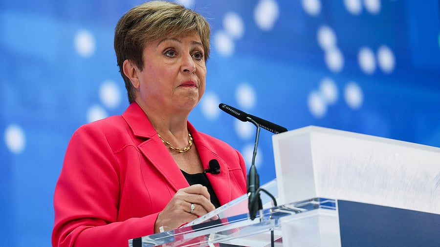 <div class="paragraphs"><p>International Monetary Fund  Managing Director Kristalina Georgieva delivers remarks on the global economy, ahead of the IMF/World Bank Spring Meetings, at the IMF headquarters in Washington, D.C., U.S., April 17, 2025.</p></div>