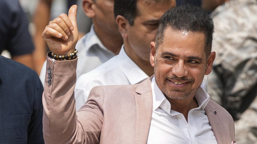 <div class="paragraphs"><p>Businessman Robert Vadra arrives at the Enforcement Directorate's office on the third straight day for questioning in a money laundering case linked to alleged irregularities in a 2008 Haryana land deal case, in New Delhi, Thursday, April 17, 2025.</p></div>