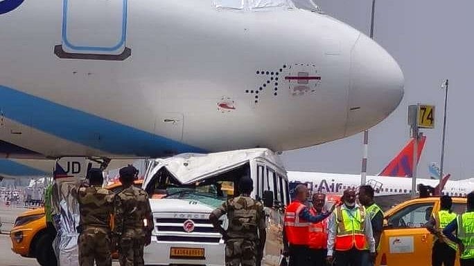 <div class="paragraphs"><p>The third-party minibus that ran into a stationary IndiGo aircraft on April 18, 2025.</p></div>