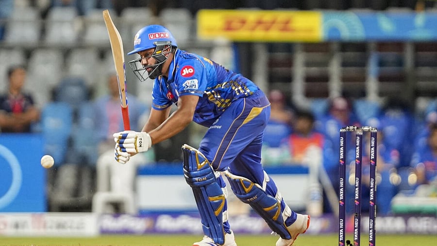<div class="paragraphs"><p>MI's Rohit Sharma plays a shot during the Indian Premier League (IPL) T20 cricket match between Mumbai Indians and Chennai Super Kings, in Mumbai, Sunday, April 20, 2025.</p></div>
