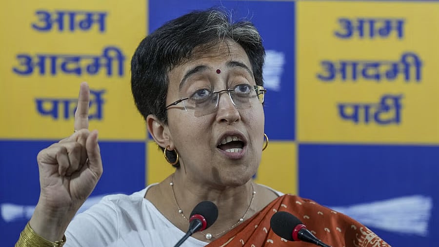 <div class="paragraphs"><p>Leader of Opposition in Delhi Assembly Atishi gestures during a press conference. </p></div>