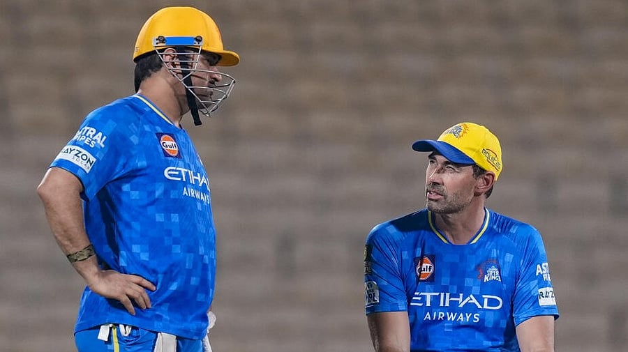 <div class="paragraphs"><p>Chennai Super Kings’ MS Dhoni with Head Coach Stephen Fleming during a practice session ahead of an Indian Premier League (IPL) 2025 T20 cricket match between Chennai Super Kings and Kolkata Knight Riders, at the MA Chidambaram Stadium, in Chennai.</p></div>