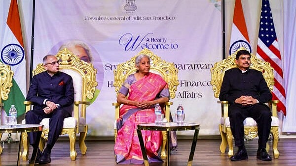 <div class="paragraphs"><p>In this image released by @FinMinIndia via X on April 21, 2025, Union Minister for Finance and Corporate Affairs Nirmala Sitharaman with Ambassador of India to USA Vinay Mohan Kwatra and Consul General of India in San Fransisco Srikar Reddy Koppula during a community event of Indian diaspora, at the India Community Centre, in San Francisco, USA.</p></div>
