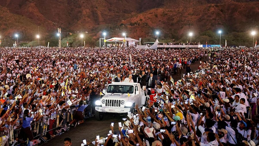 <div class="paragraphs"><p>A file image of Pope Francis greeting people after leading a Holy Mass. </p></div>