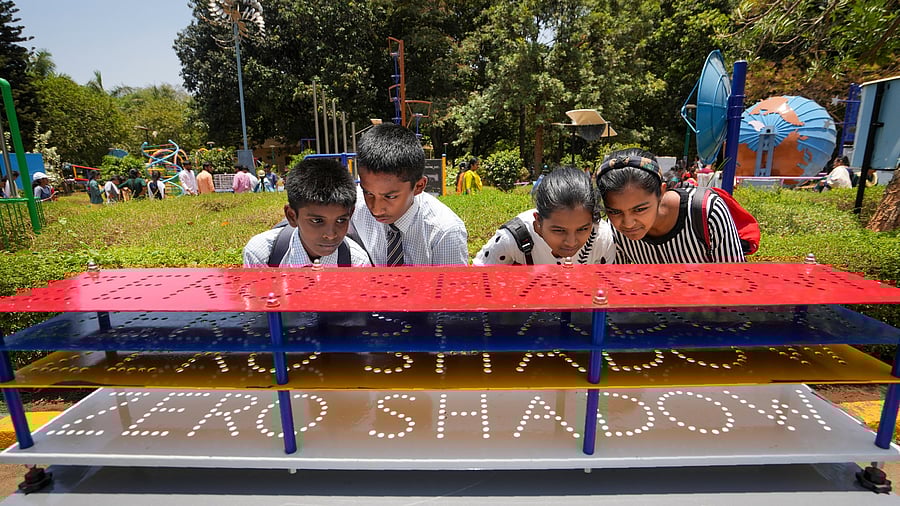 <div class="paragraphs"><p>Students observe a demonstration on the 'Zero Shadow Day', at Jawaharlal Nehru Planetarium, in Bengaluru.</p></div>