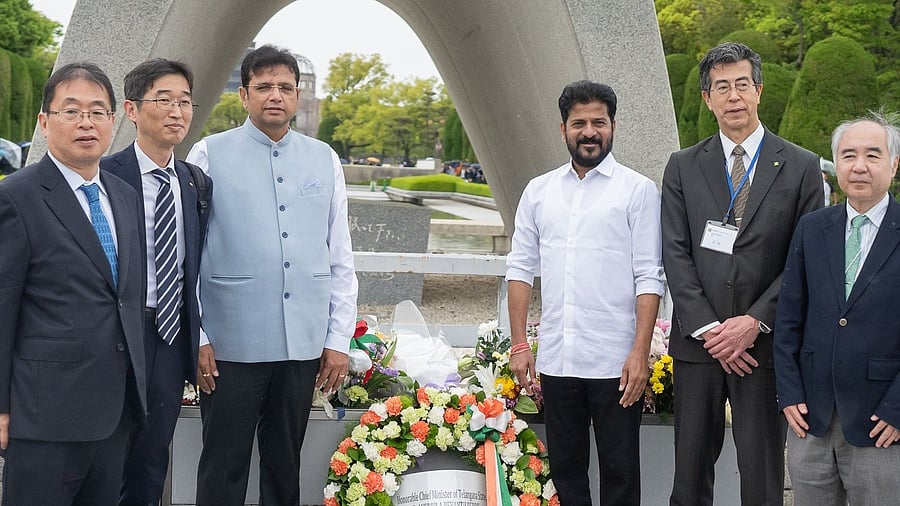 <div class="paragraphs"><p>Chief Minister A Revanth Reddy paid floral tributes at the Hiroshima Peace Memorial Park on Tuesday.</p></div>