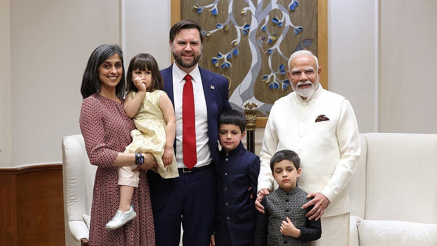 <div class="paragraphs"><p>Prime Minister Narendra Modi meets US Vice President JD Vance, second lady Usha Vance and their children at his residence in New Delhi, India, April 21, 2025. </p></div>