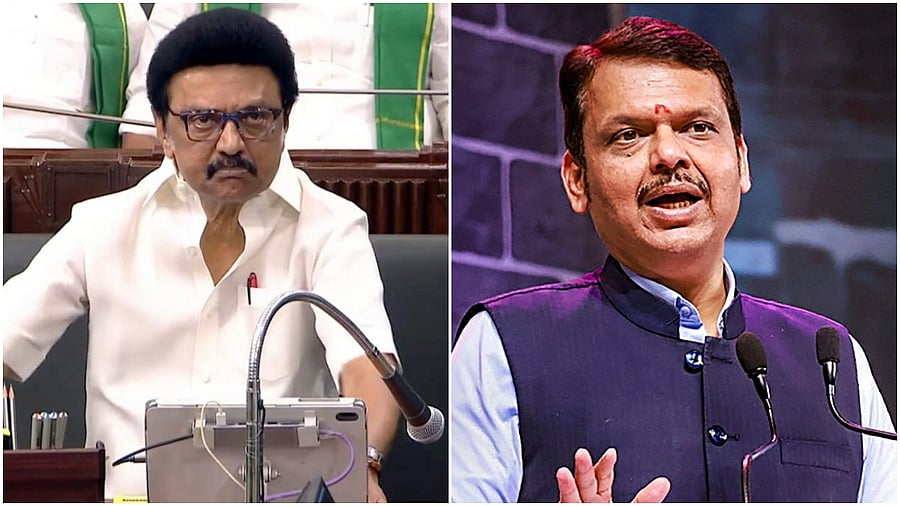 <div class="paragraphs"><p>Tamil Nadu CM M K Stalin(L) and his Maharashtra counterpart Devendra Fadnavis. </p></div>