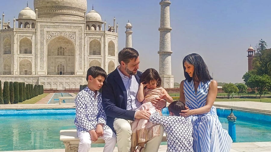 <div class="paragraphs"><p>US Vice President JD Vance with wife Usha and their three children, sons Ewan and Vivek and daughter Mirabel at the Taj Mahal in Agra.&nbsp;</p></div>