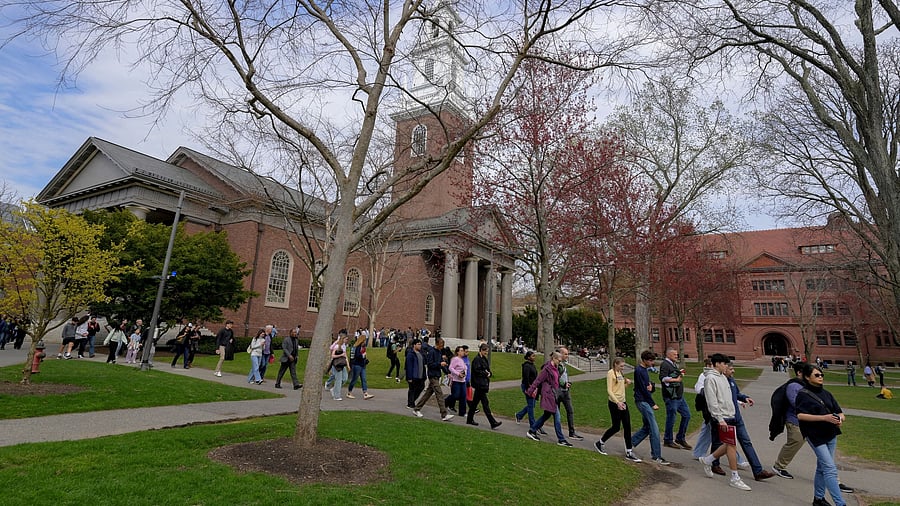 <div class="paragraphs"><p>Students walk on the campus of Harvard University in Cambridge, Massachusetts, US</p></div>