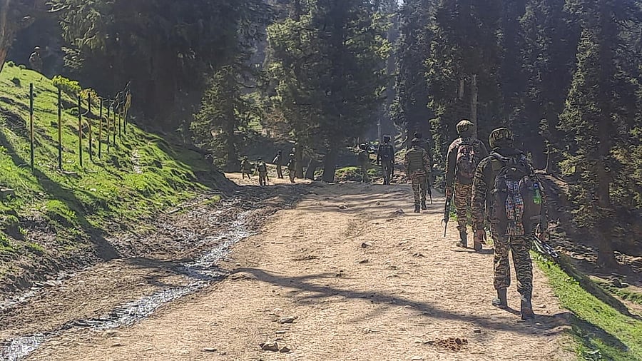 <div class="paragraphs"><p>Security personnel during a search operation at Baisaran</p></div>